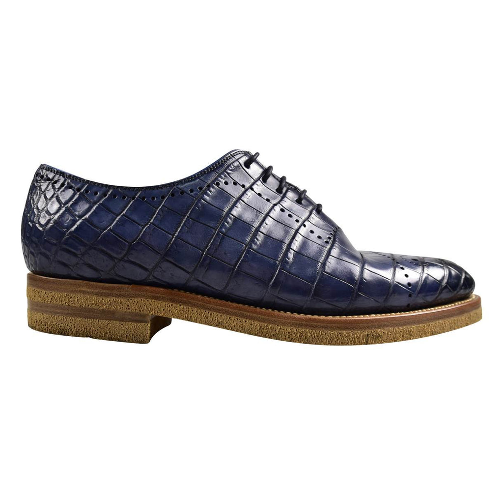 KITON Blue Leather Crocodile Dress Shoes