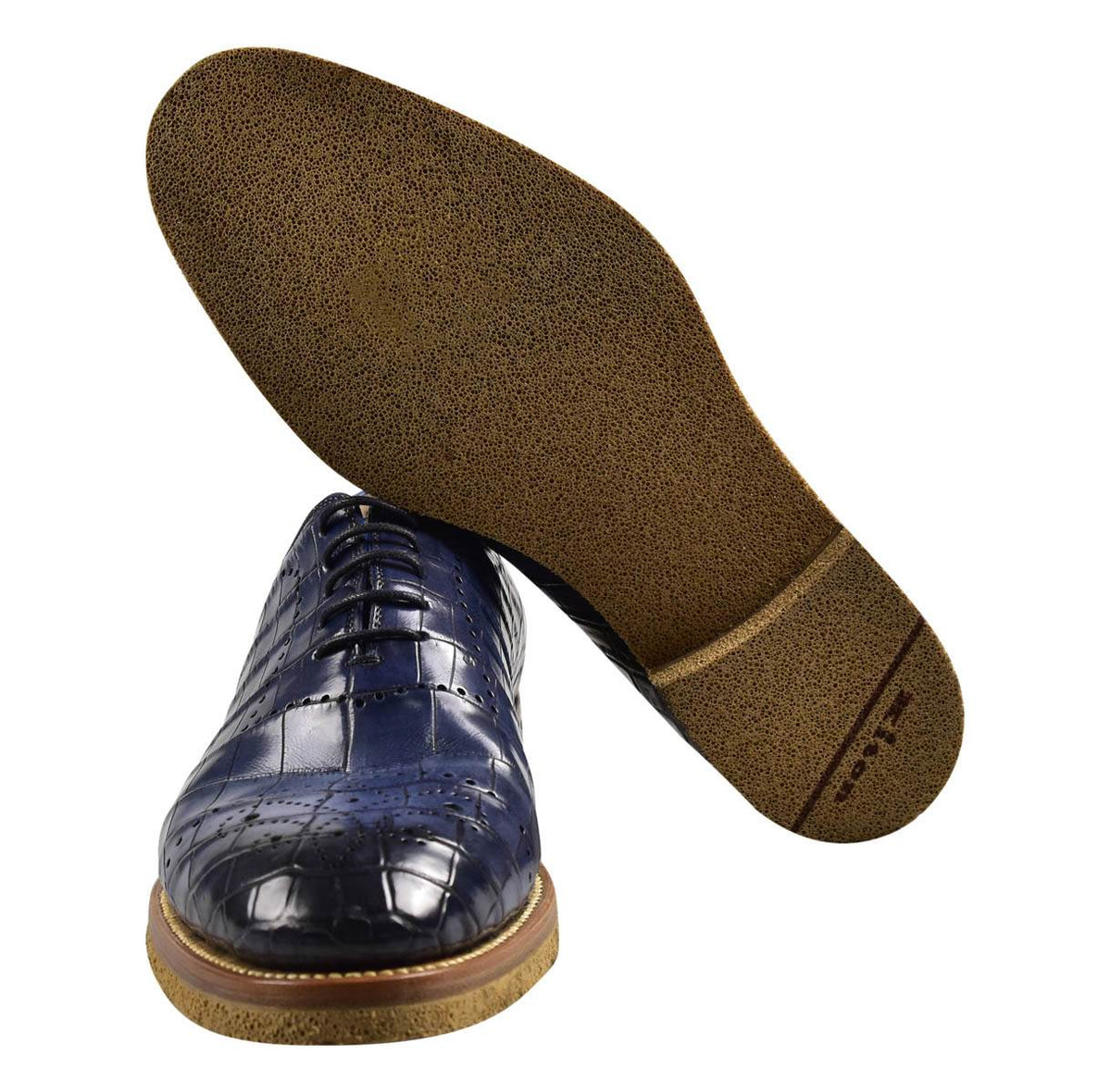 KITON Blue Leather Crocodile Dress Shoes