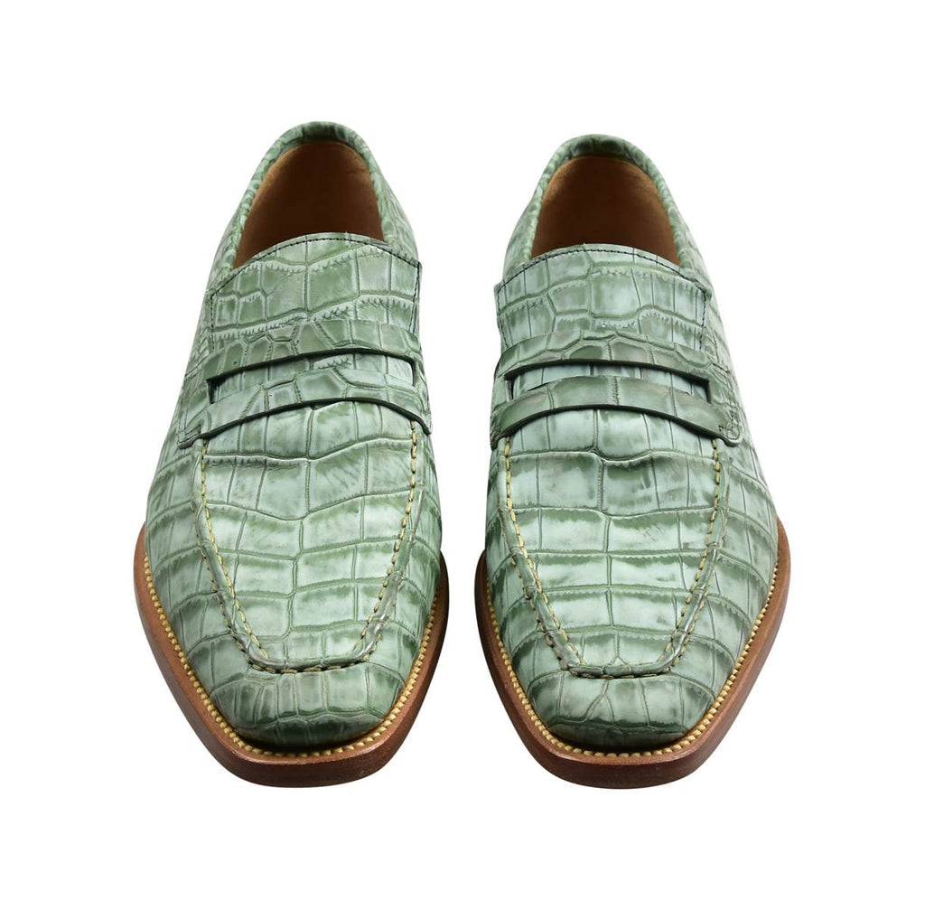 Kiton KITON Green Leather Crocodile Dress Shoes Green 001