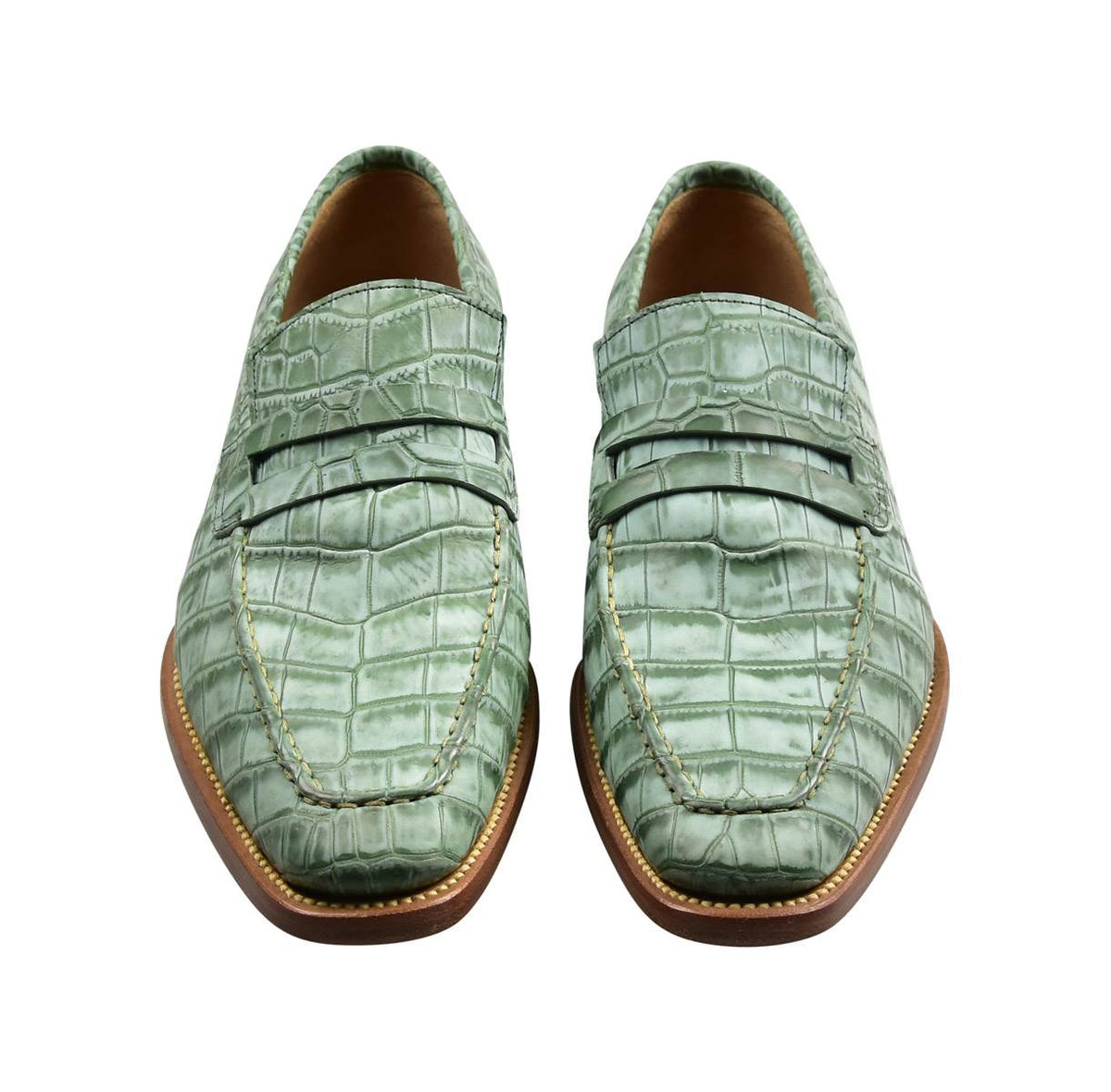 Kiton KITON Green Leather Crocodile Dress Shoes Green 001