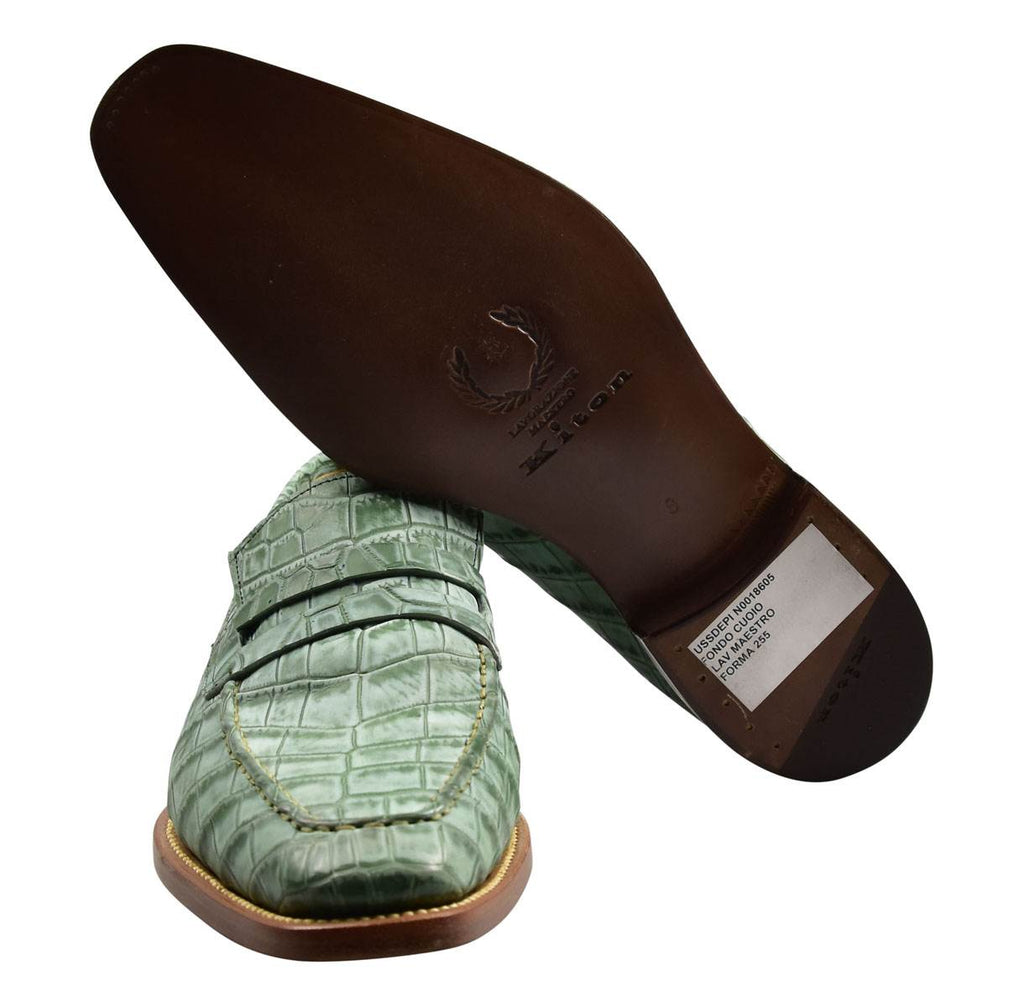 KITON Green Leather Crocodile Dress Shoes