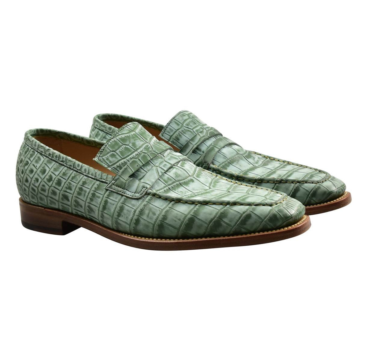KITON Green Leather Crocodile Dress Shoes