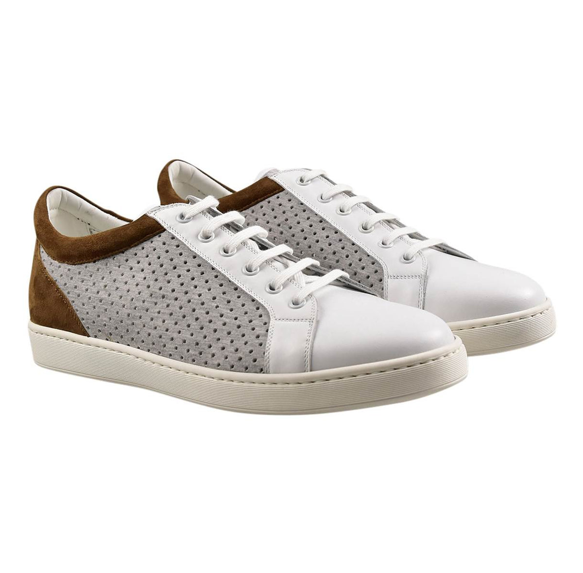 Kiton KITON White Gray Brown Leather Sneakers White/Gray/Brown 000