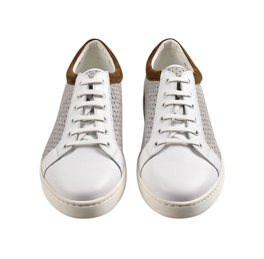Kiton KITON White Gray Brown Leather Sneakers White/Gray/Brown 001