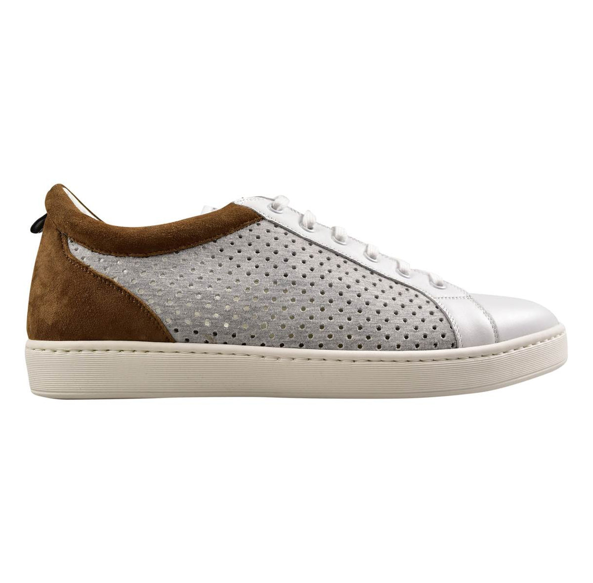 KITON White Gray Brown Leather Sneakers