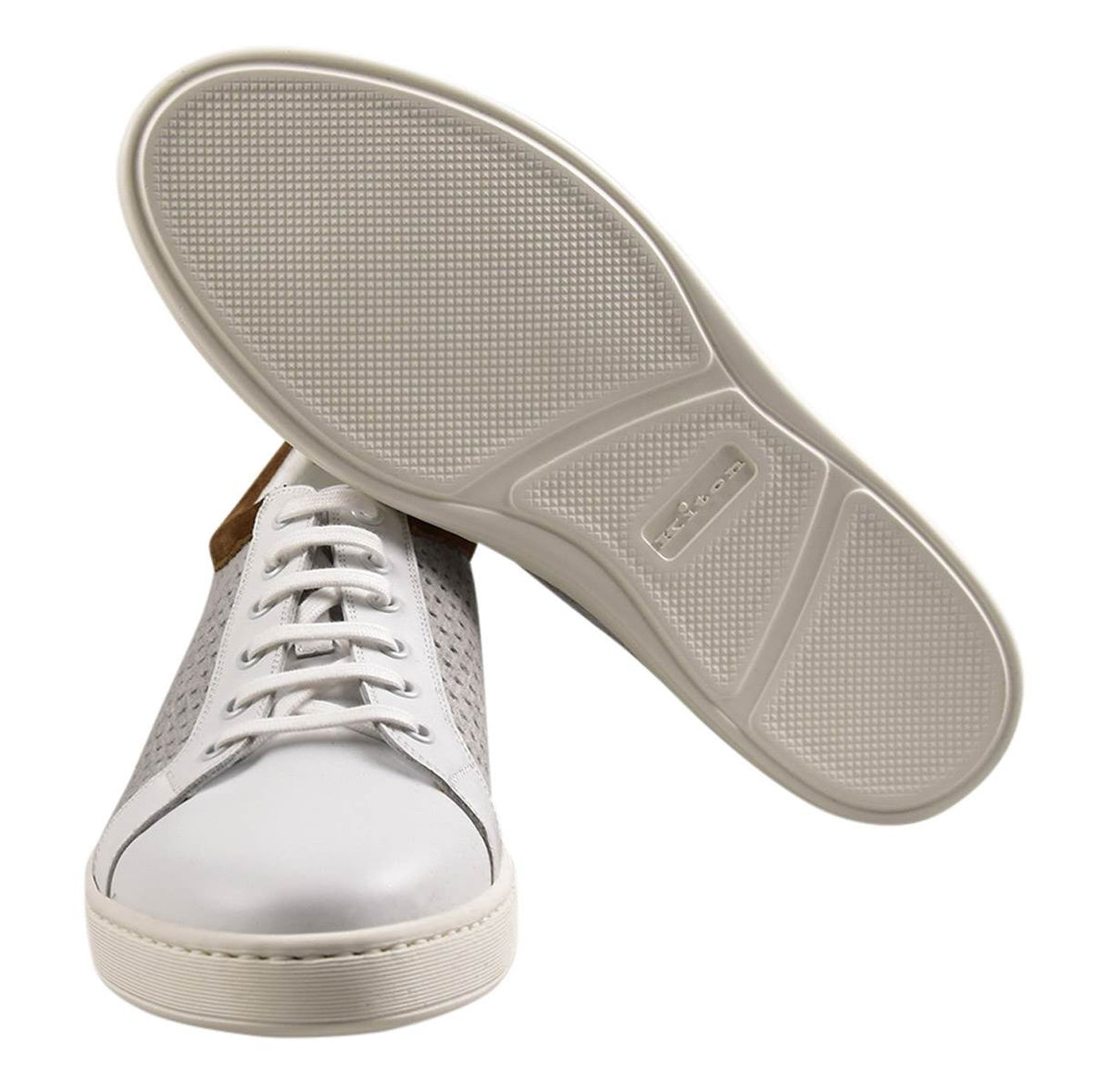 KITON White Gray Brown Leather Sneakers