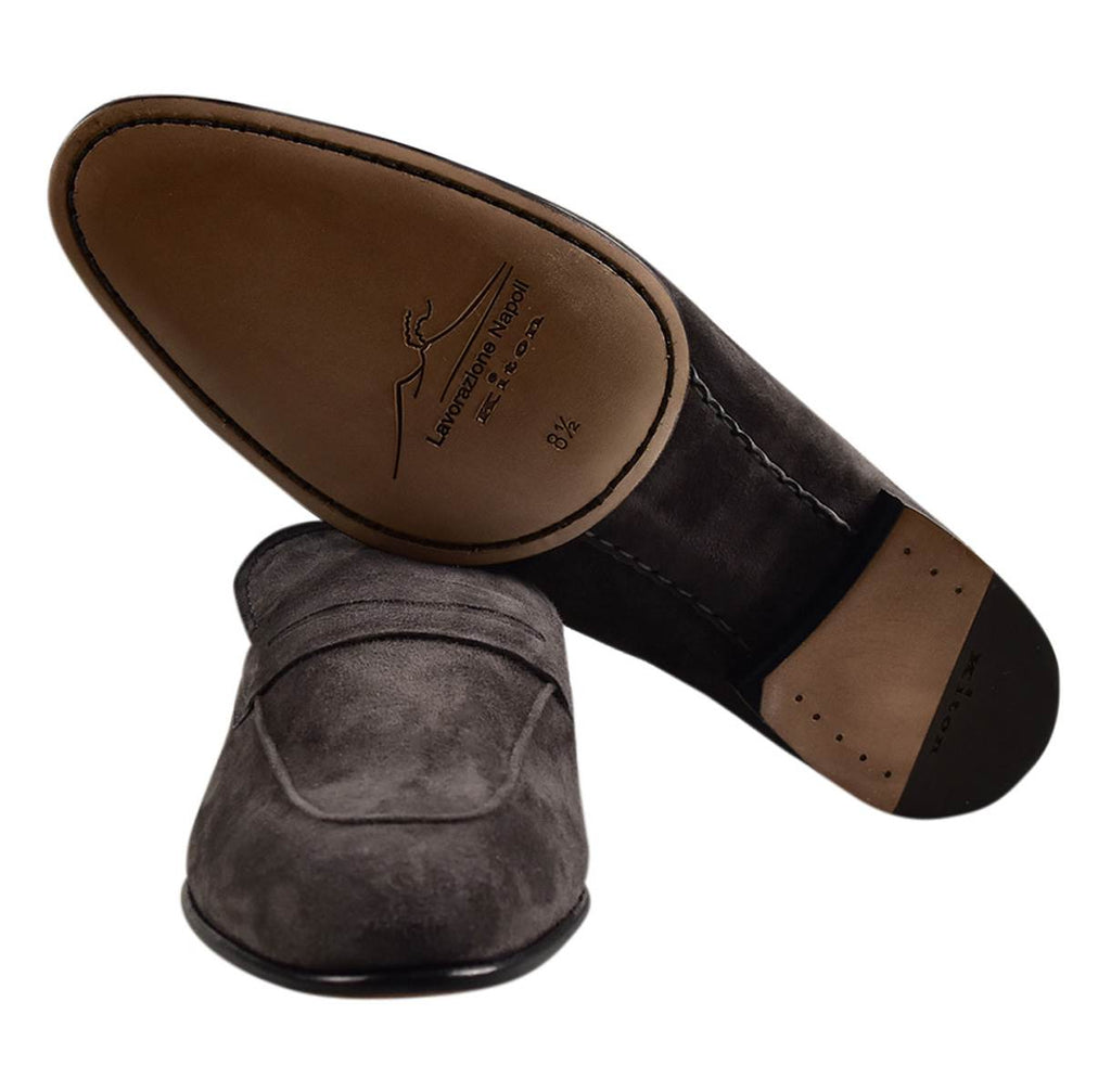 KITON Gray Leather Suede Sneakers Shoes