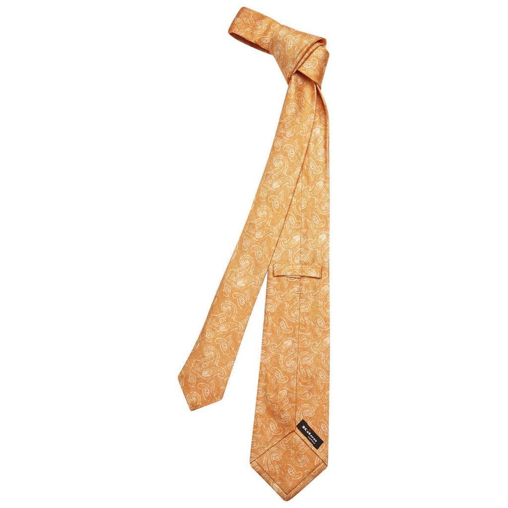 KITON Orange White Silk Tie