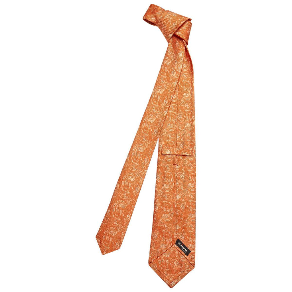 KITON Orange White Silk Tie