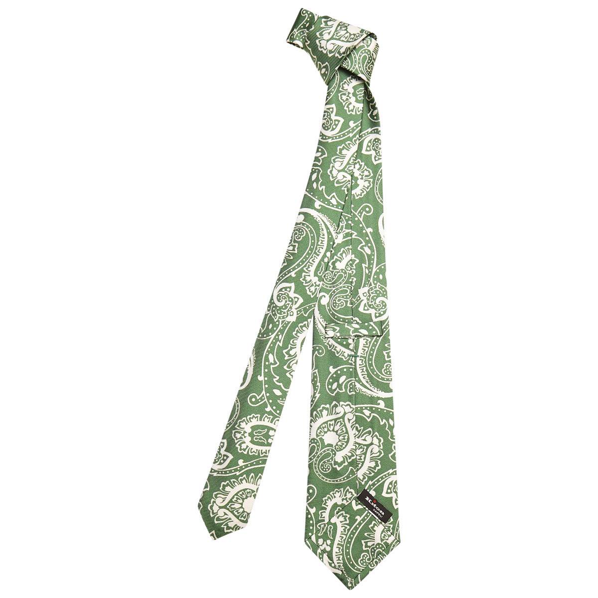 KITON Green White Silk Tie