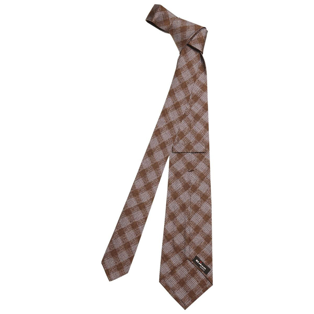 KITON Light Blue Brown Silk Tie