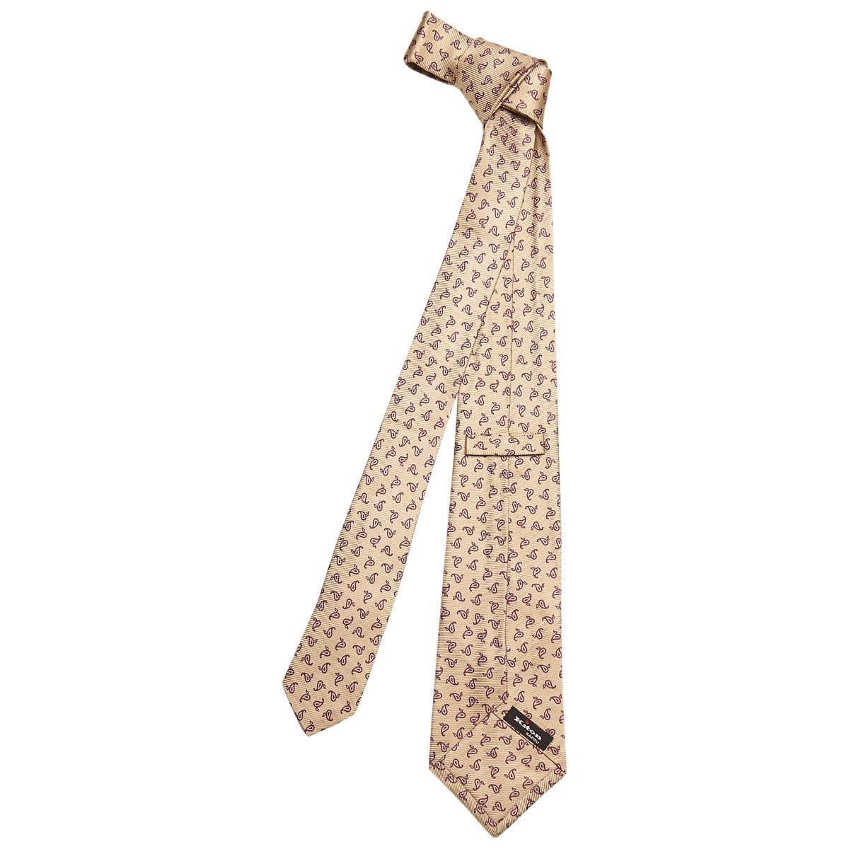 KITON Beige Purple Silk Tie