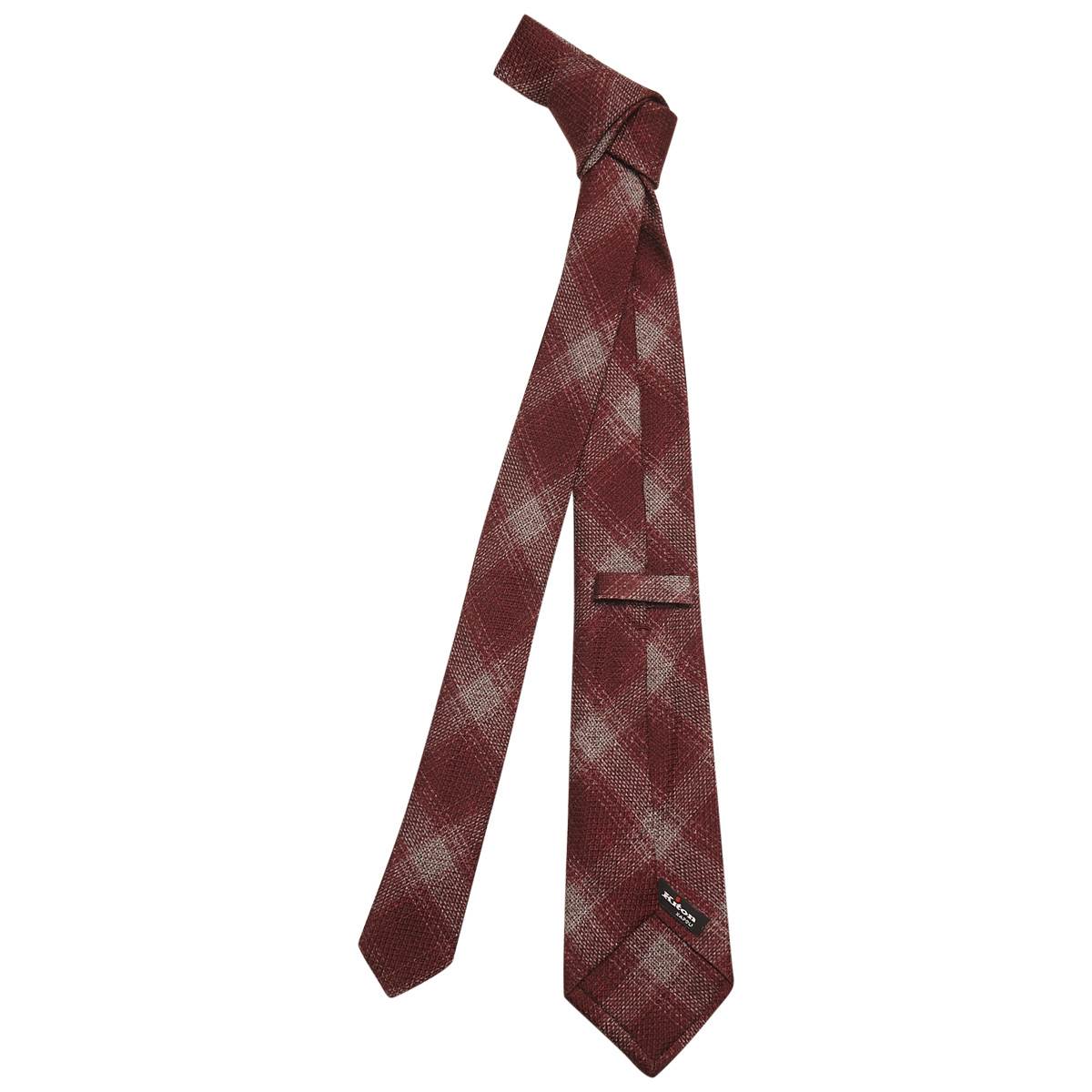 KITON Gray Burgundy Wool Tie