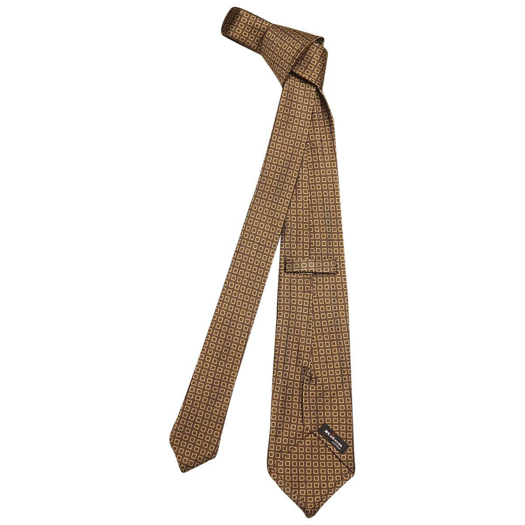 KITON Brown Yellow Silk Tie