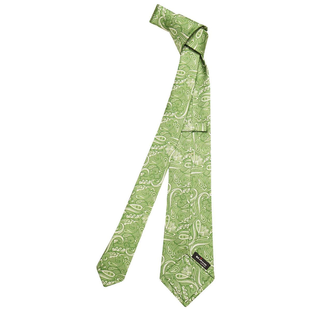KITON Green White Silk Tie
