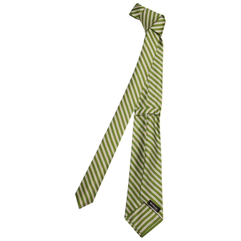 KITON Light Green White Silk Tie