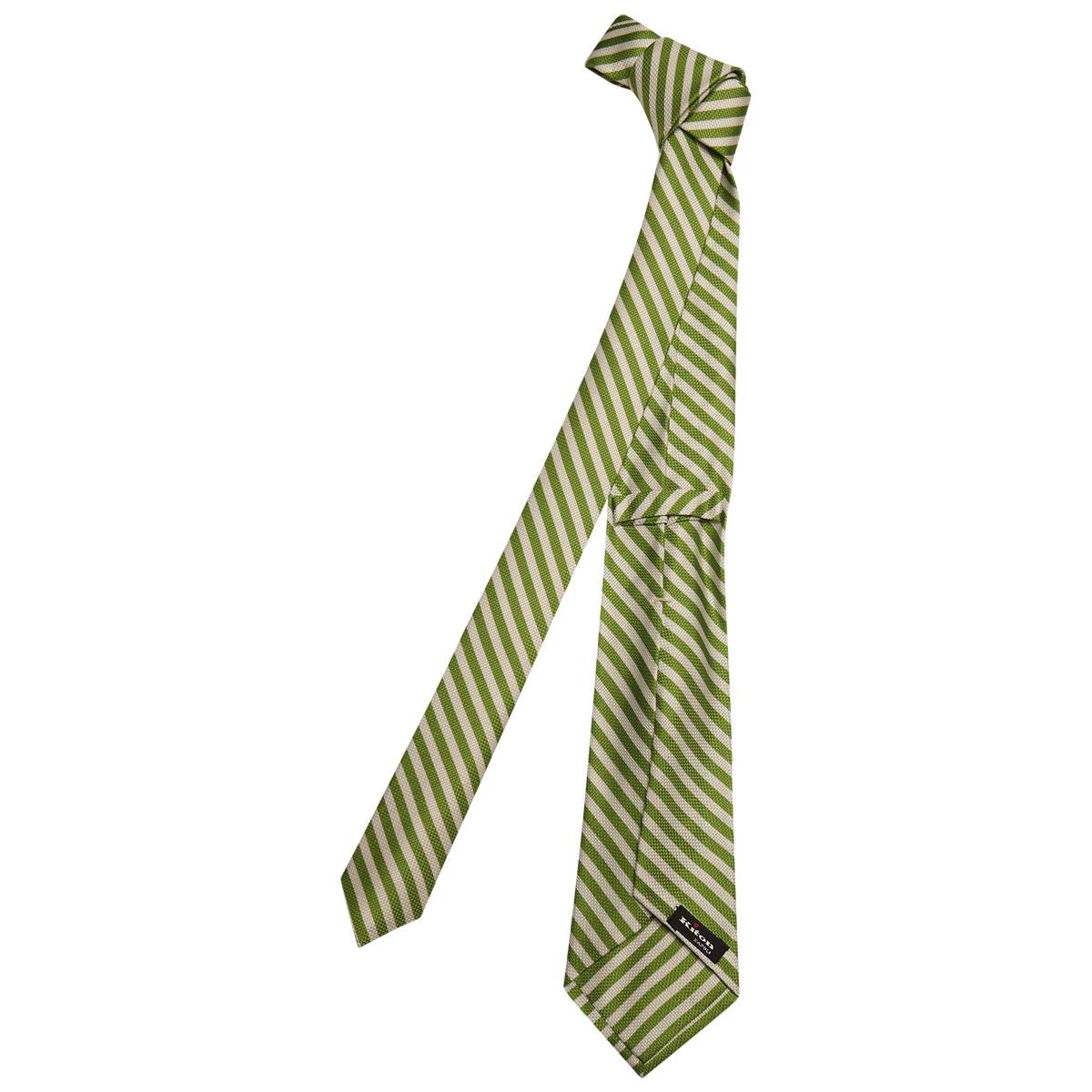KITON Light Green White Silk Tie