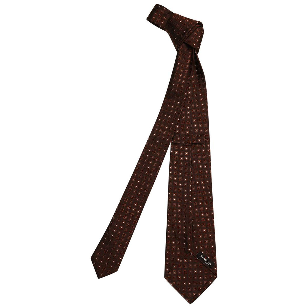 KITON Brown White Silk Tie