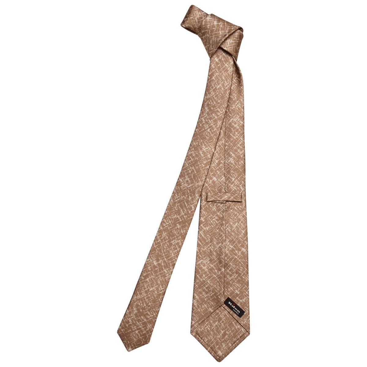 KITON Beige White Silk Tie