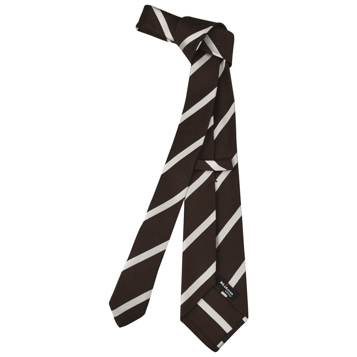 KITON Brown White Silk Linen Tie