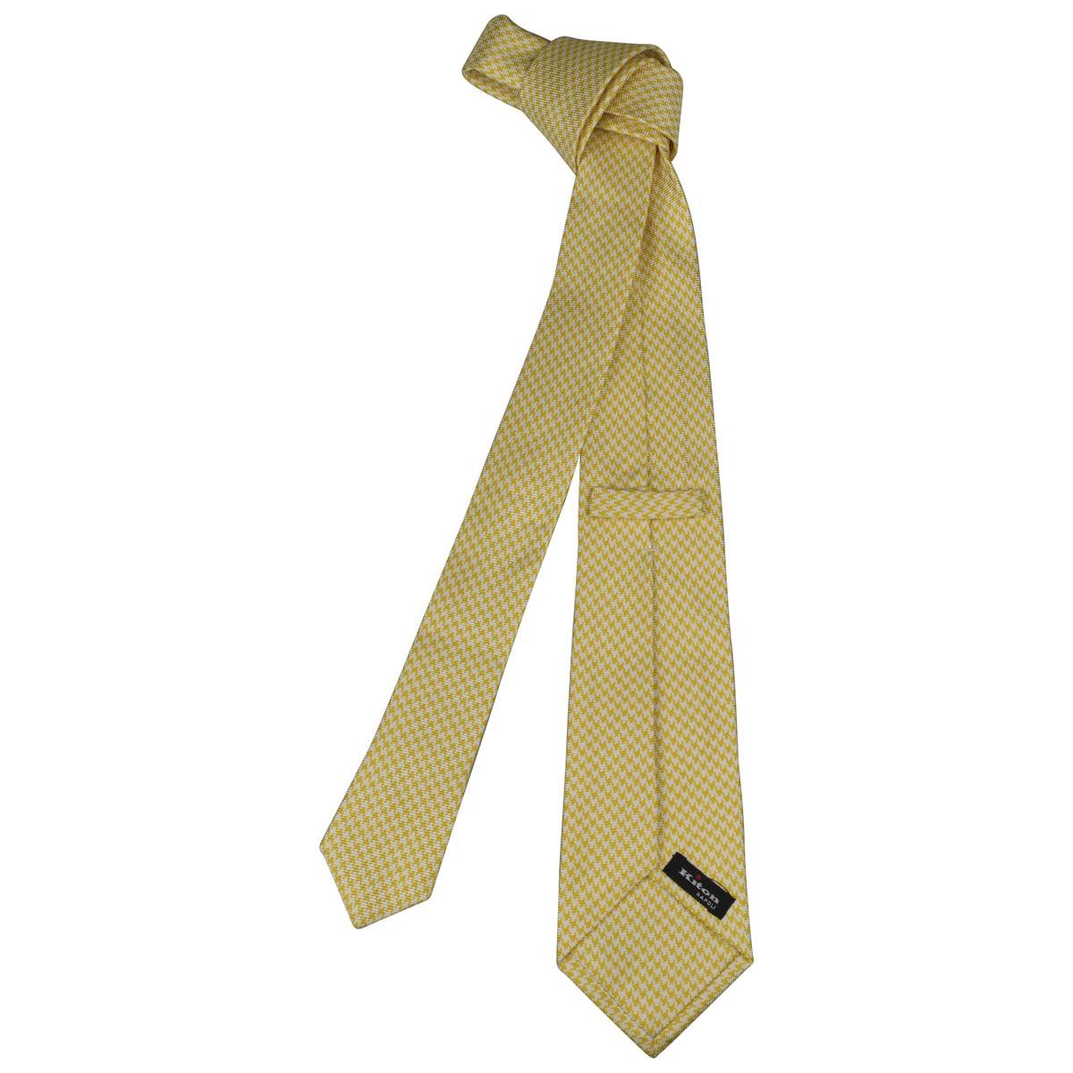 KITON Yellow White Silk Tie