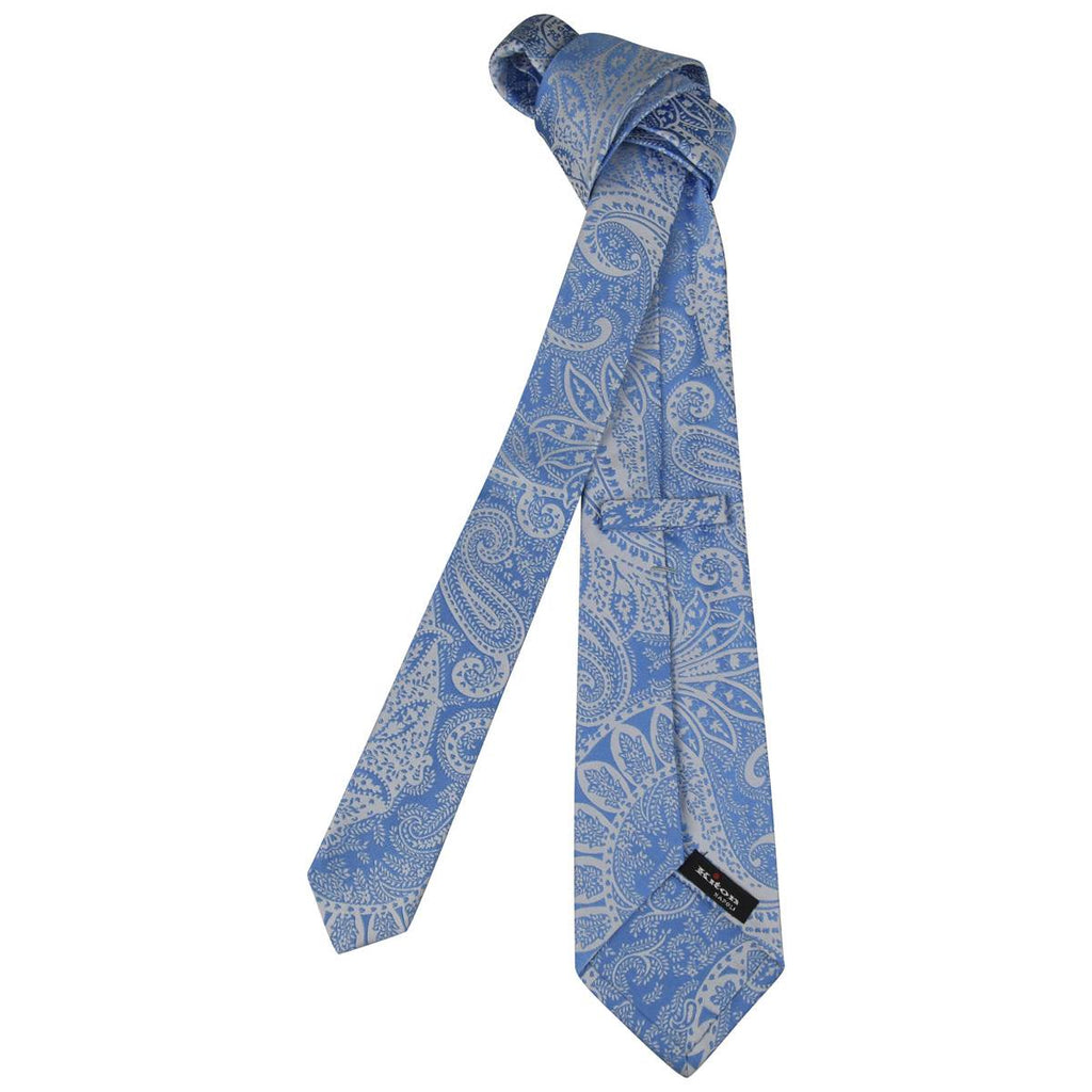 KITON Light Blue White Silk Tie