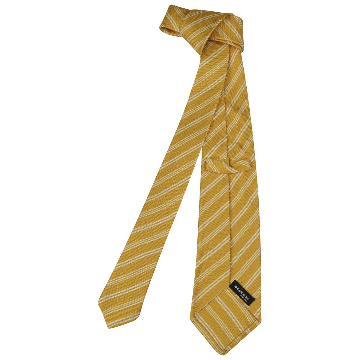 KITON Yellow White Silk Tie