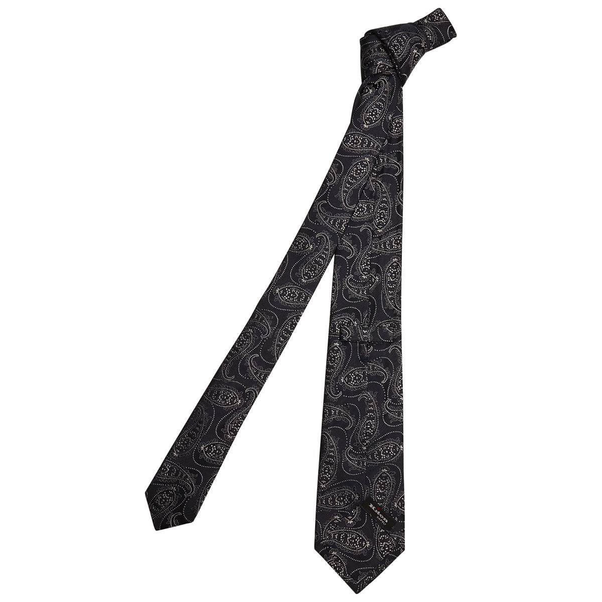 KITON Blue White Silk Tie