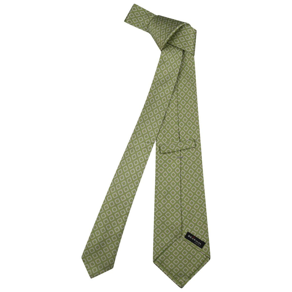 KITON Green White Silk Tie