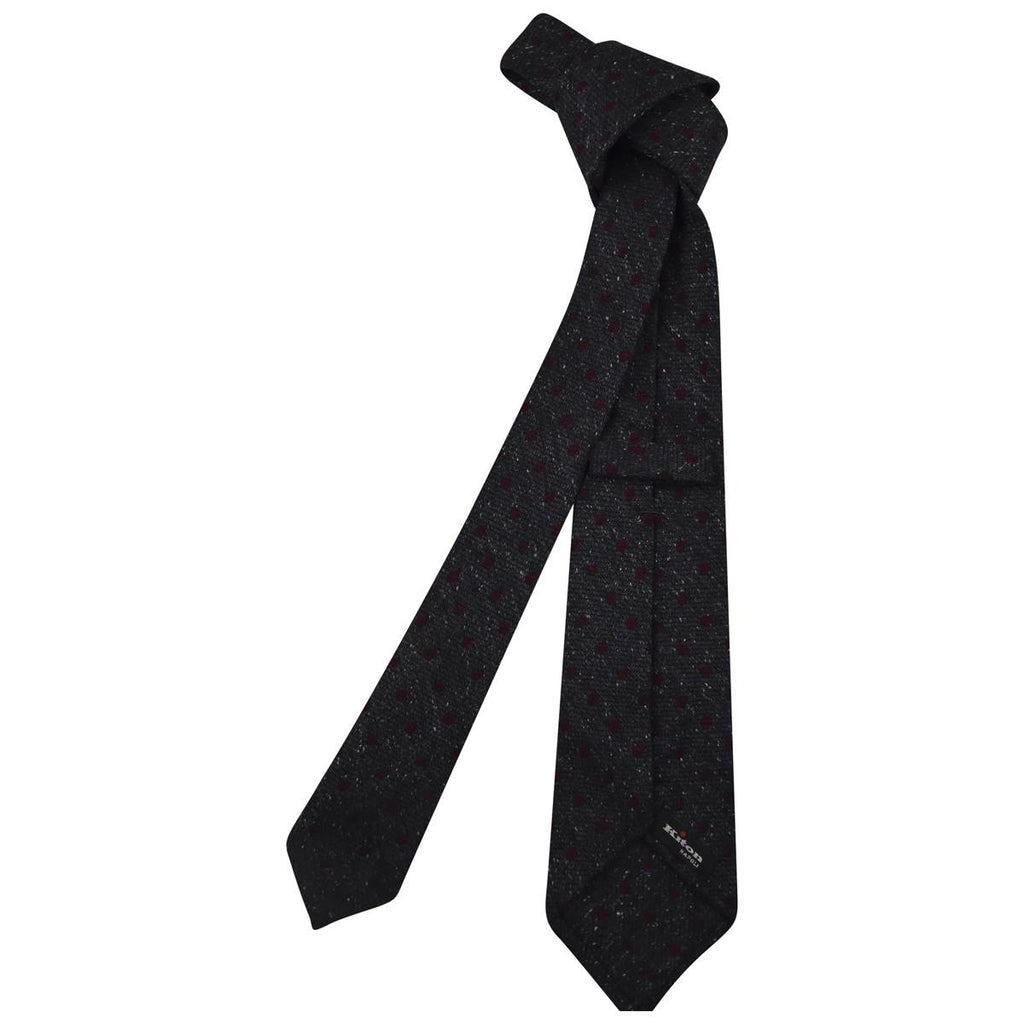 KITON Gray Burgundy Silk Wool Tie