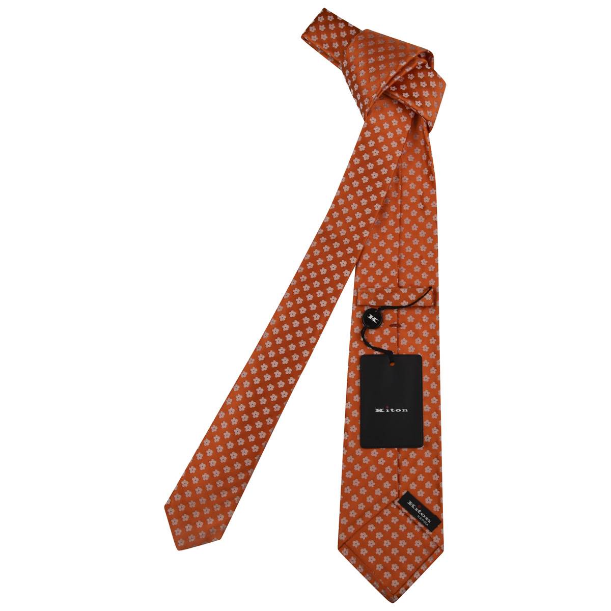 KITON Orange White Silk Tie