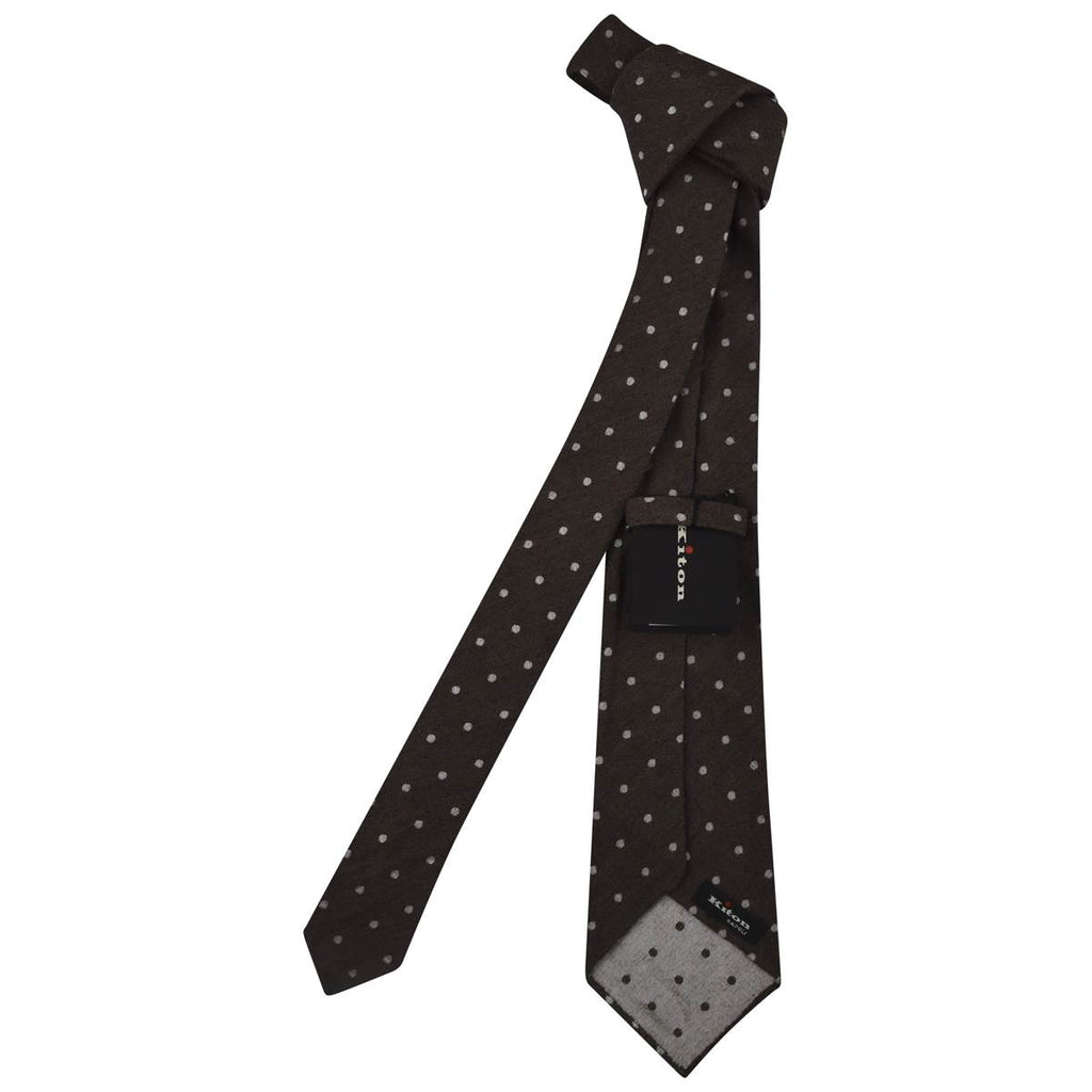 KITON Brown White Wool Silk Tie