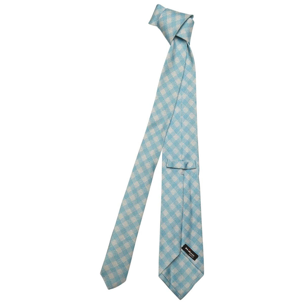 KITON Light Blue White Silk Tie