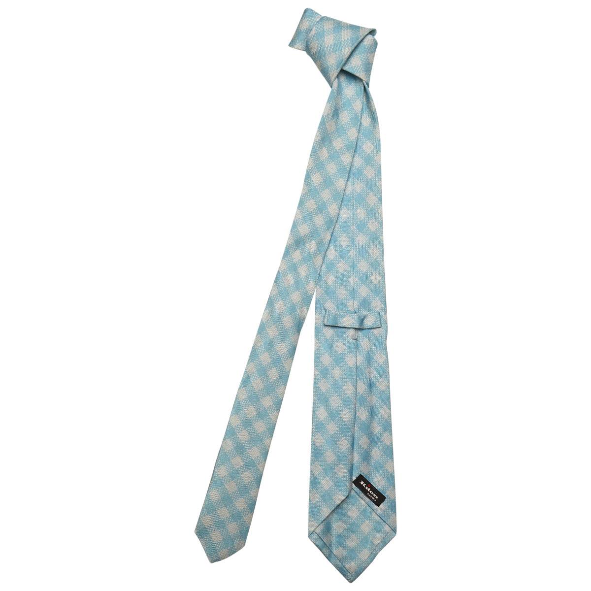 KITON Light Blue White Silk Tie
