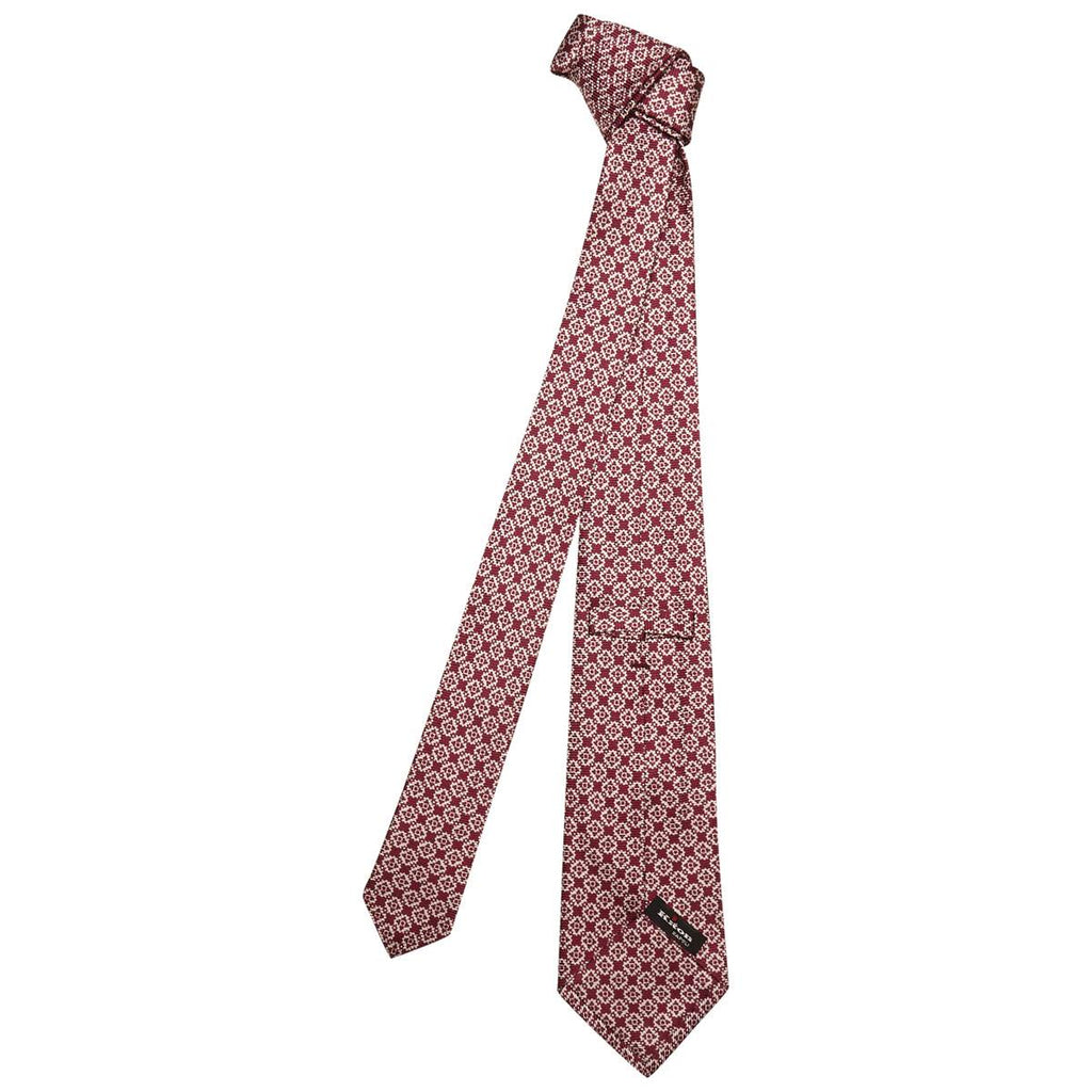KITON White Burgundy Silk Tie