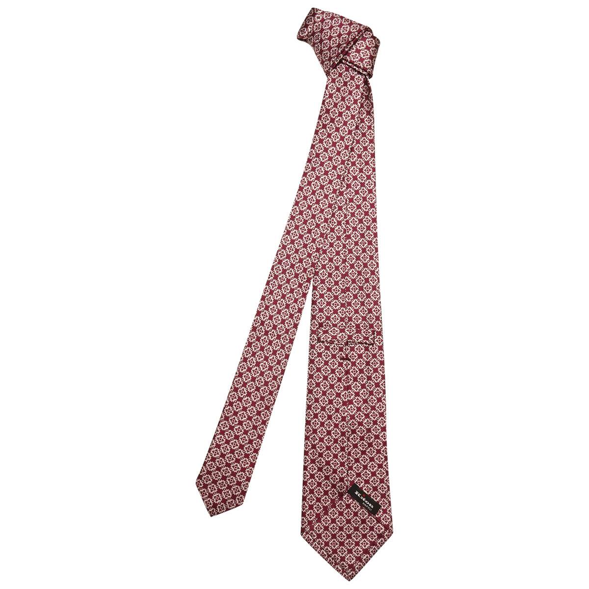KITON White Burgundy Silk Tie