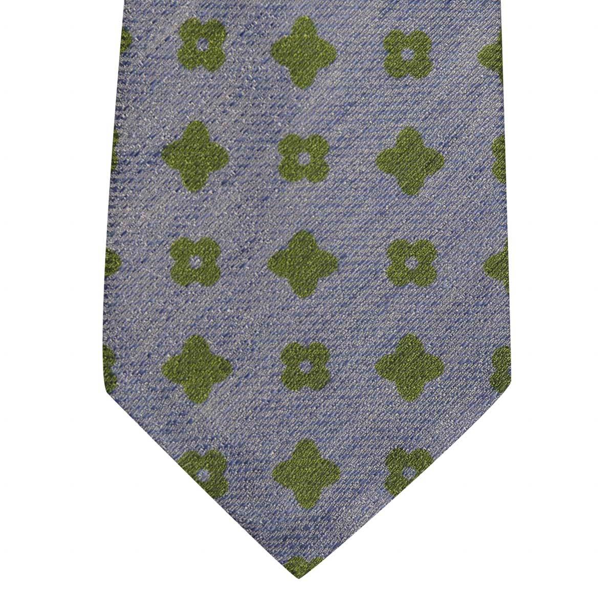 Kiton KITON Light Blue Green Linen Silk  Tie Light Blue/Green 001