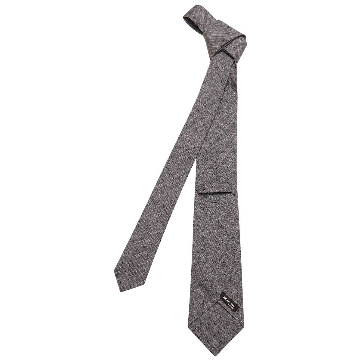 KITON Blue Brown Silk Wool Tie