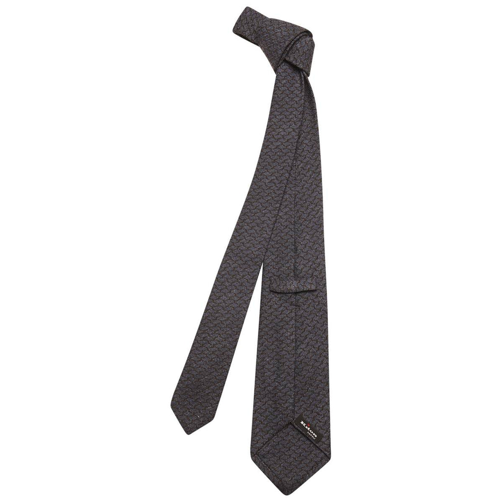 KITON Blue Black Wool Silk Tie