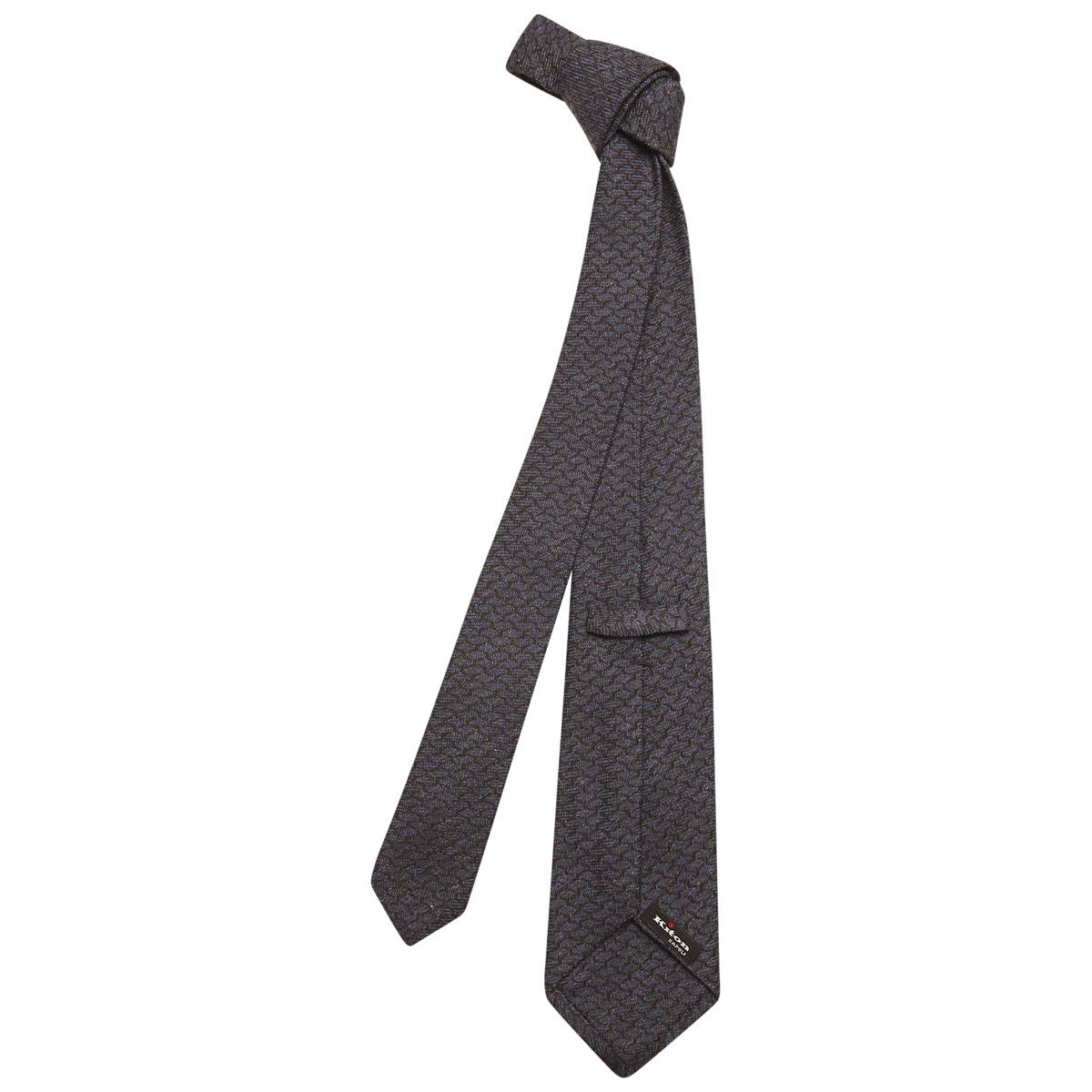 KITON Blue Black Wool Silk Tie