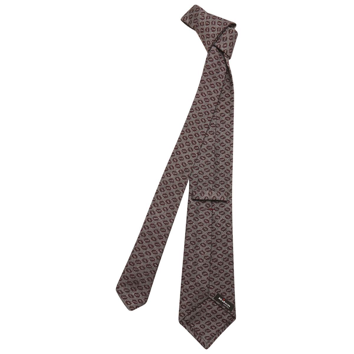 KITON Burgundy Gray Wool Silk Tie