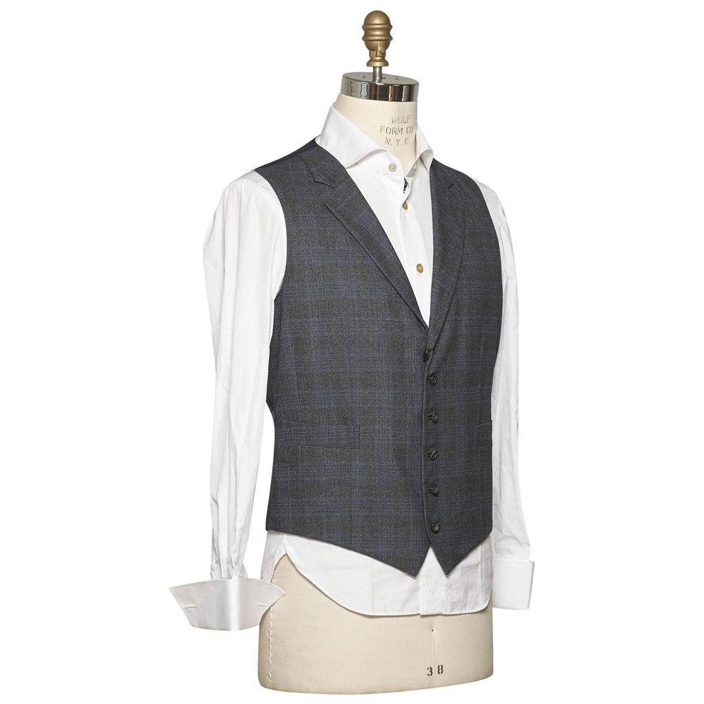 Kiton KITON Blue Gray Wool Silk Vest Gray/Blue 001