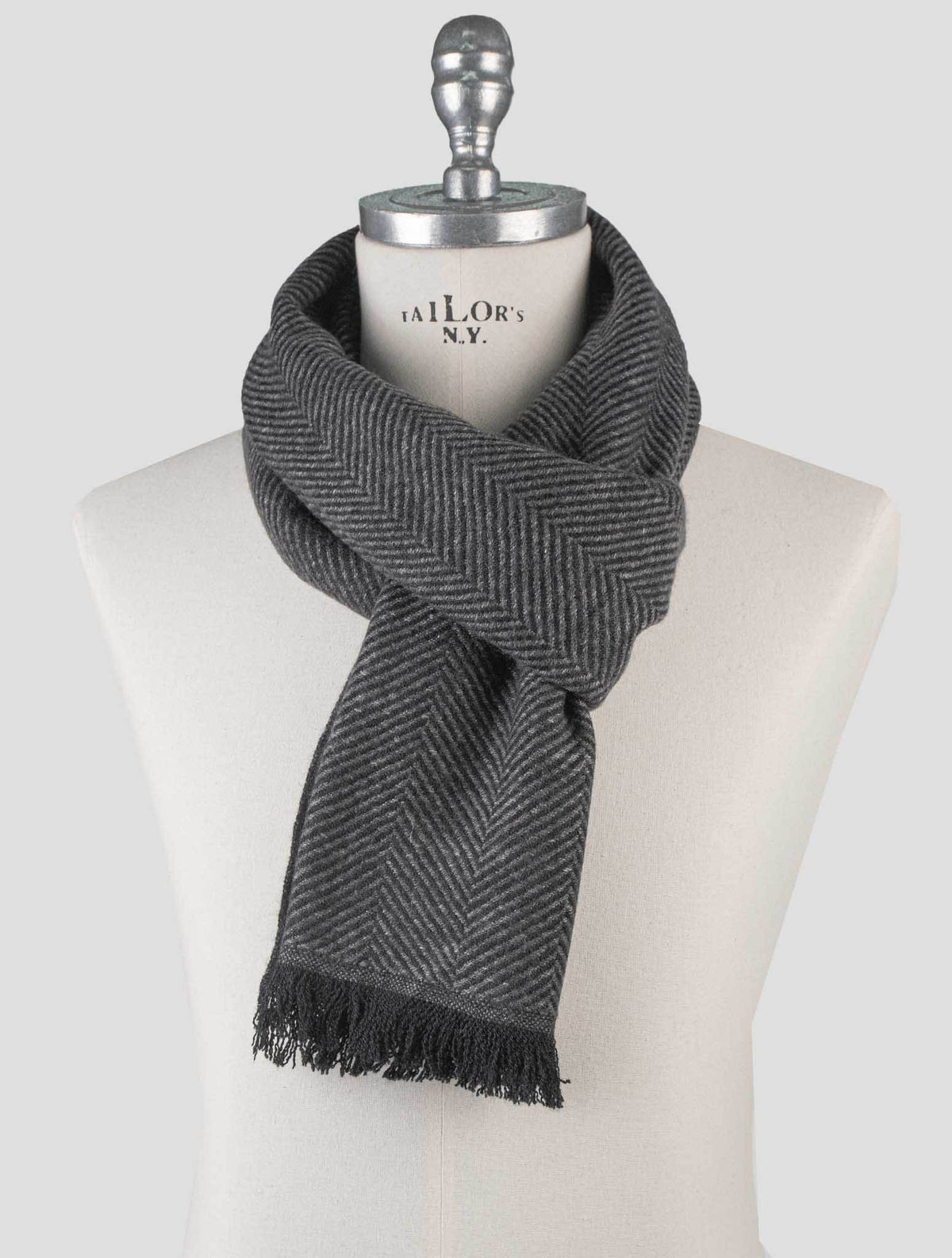 Isaia Isaia Gray Blue Cashmere Silk Scarf Gray / Black 000