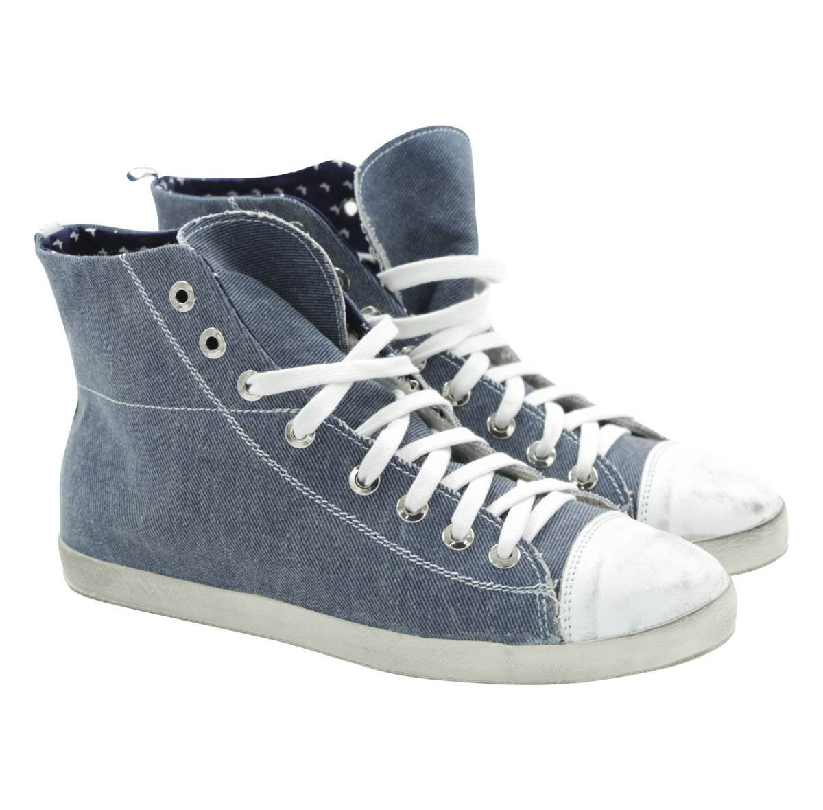 FeFè Napoli Fefè Blue White Cotton Leather Sneakers Blue/White 000