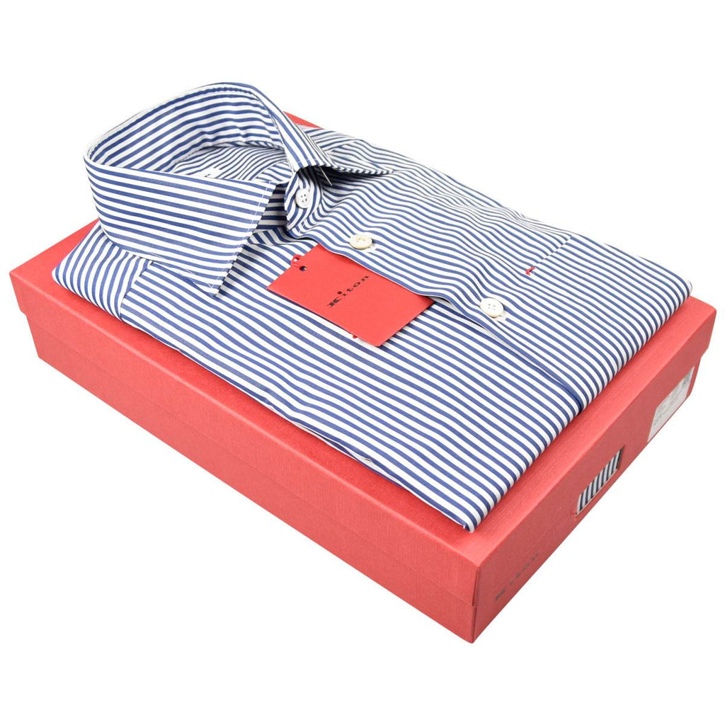 KITON Blue White Cotton Shirt
