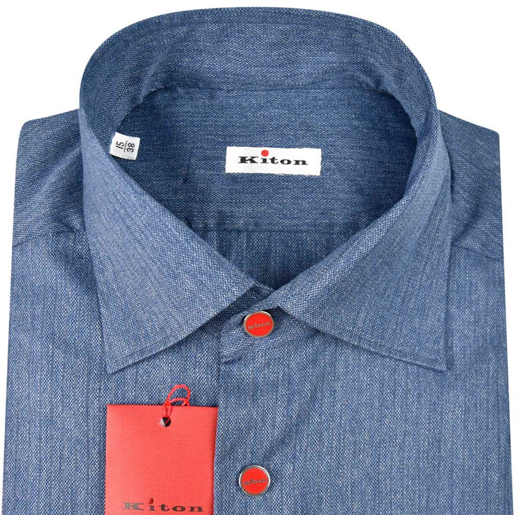 KITON Blue Cotton Shirt