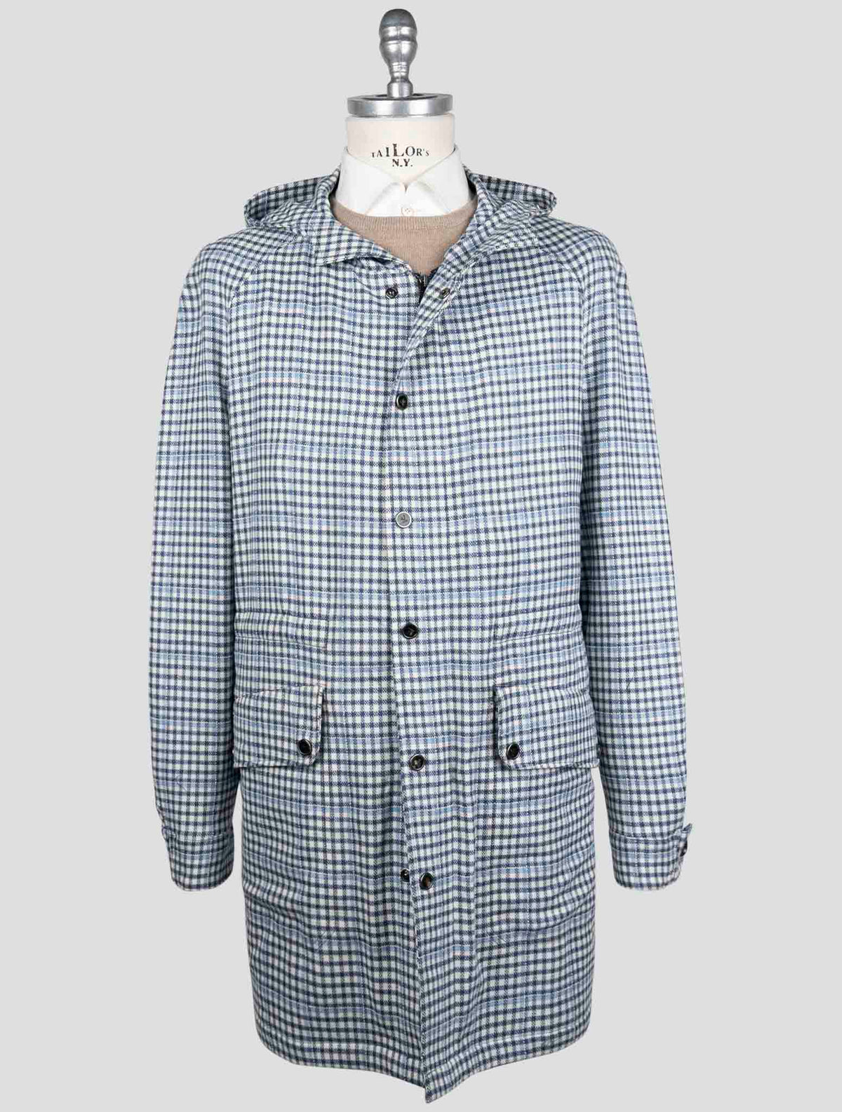 Isaia Isaia Blue White Wool Silk Linen Ea Overcoat Blue / White 000