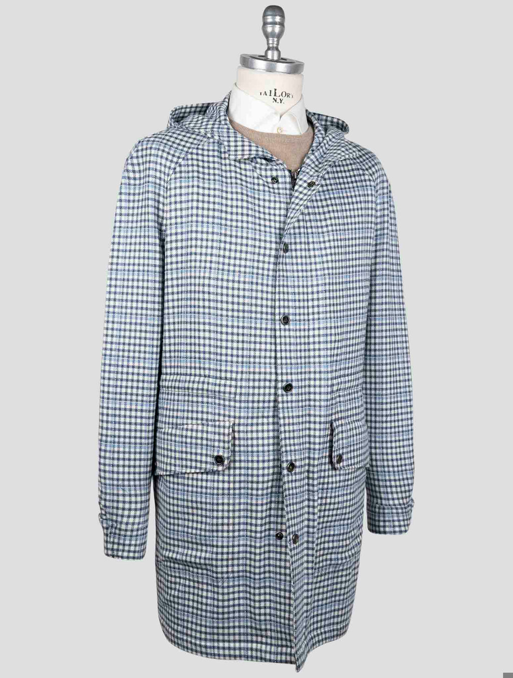 Isaia Isaia Blue White Wool Silk Linen Ea Overcoat Blue / White 001