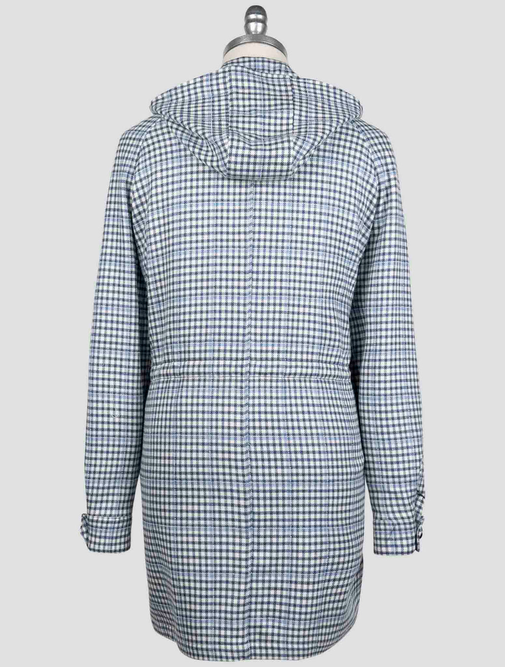 Isaia Blue White Wool Silk Linen Ea Overcoat