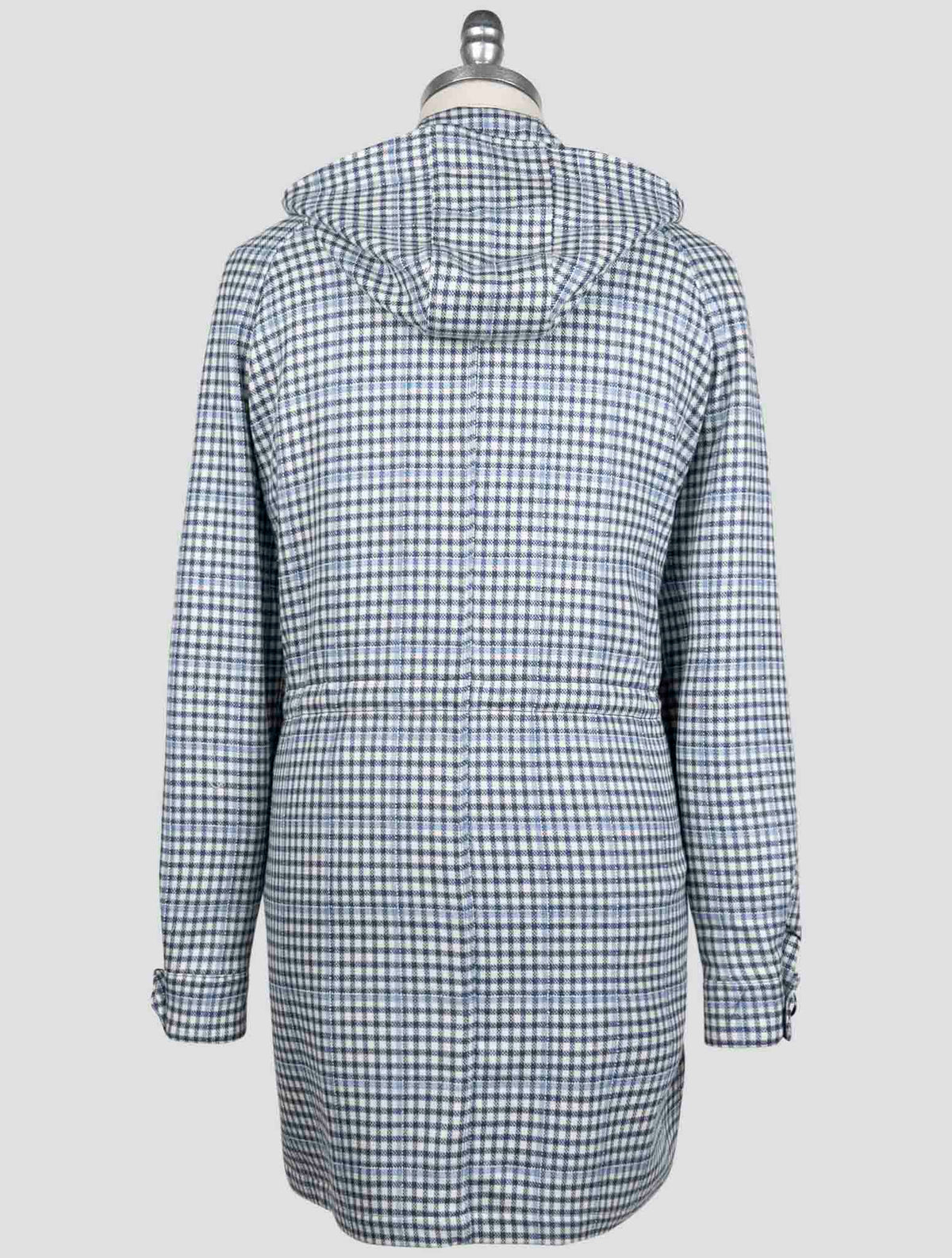 Isaia Blue White Wool Silk Linen Ea Overcoat
